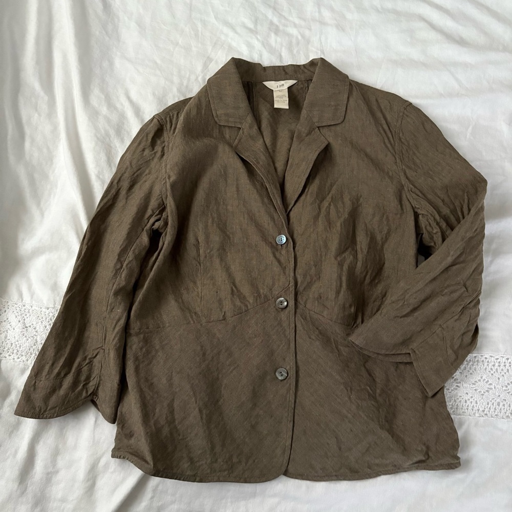 J.Jill Sz 10 Brown Chocolate 100% linen Blazer jacket lagenlook office career